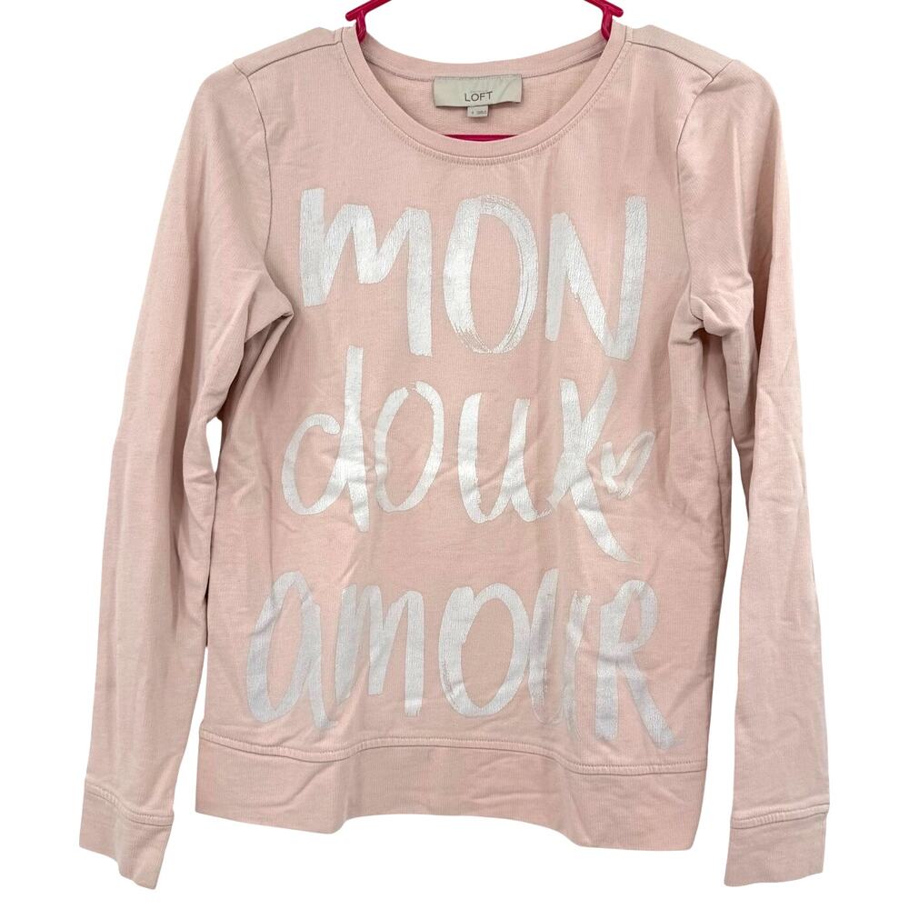 Loft Size Small Long Sleeve Pullover Sweatshirt Top Blouse Pink Mon Doux Amour‎